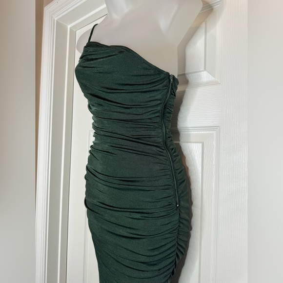 Hunter Green One Shoulder Ruched Midi Dress - Picture 6 of 9